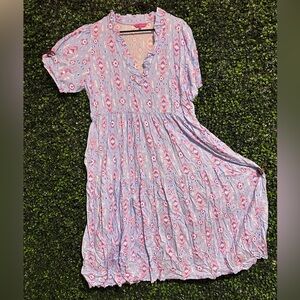 Simply Southern Light Blue and Pink Midi Dress with POCKETS!